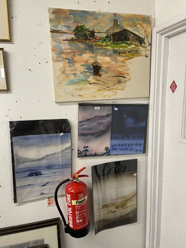 English School: 20th cent. Oil on canvas estuary scene, unsigned. 30ins. x 24ins. Plus four Linda