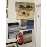 English School: 20th cent. Oil on canvas estuary scene, unsigned. 30ins. x 24ins. Plus four Linda