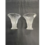 Lalique: Clear crystal vases of trumpet flared tapered form with insect design decoration in