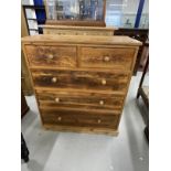 20th cent. Pitch pine two over three chest of drawers on plinth support. 44ins. x 19ins. x 49ins.