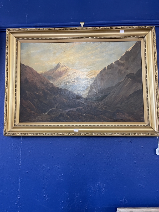 Continental School: 19th cent. Alpine study of mountains, framed. 30ins. x 20ins.