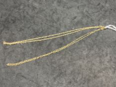 Hallmarked Jewellery: 9ct gold chains, one rope link, the other fetter and three link. Both 16ins