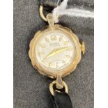 Watches: Ladies 9ct yellow gold Bernex strap watch.