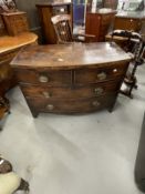 19th cent. Mahogany bow front chest of drawers two short over three long on bracket feet,