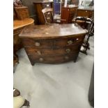 19th cent. Mahogany bow front chest of drawers two short over three long on bracket feet,