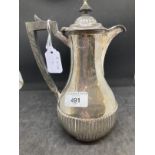 Hallmarked Victorian hot water jug, reed pattern to base and hinged lid. Hallmarked London 1884.