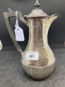 Hallmarked Victorian hot water jug, reed pattern to base and hinged lid. Hallmarked London 1884.