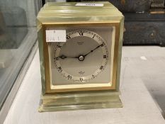 Clocks: 20th cent. Onyx Elliott of London mantel clock retailed by Mallory of Bath.