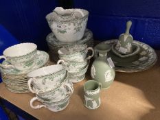 Early 20th cent. Bridgwoods Basket pattern porcelain transfer printed tea set. (35 pieces) Plus five