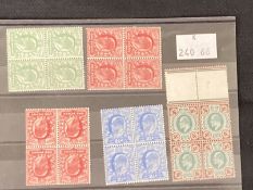GB Stamps: King Edward VII 1902-10 unmounted mint SG218 yellowish green block of four, SG219 1d