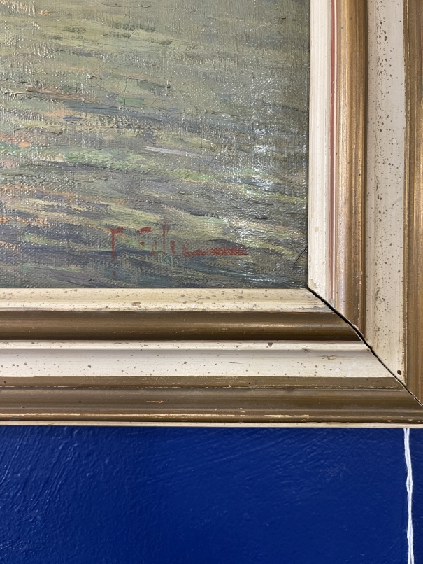 Welsh School: 19th/early 20th cent. Oil on canvas, coastal scene with indecipherable signature - Image 2 of 2