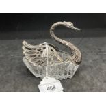 Hallmarked Silver: Bon bon dish in the form of a swan, head and wings silver, body cut glass.