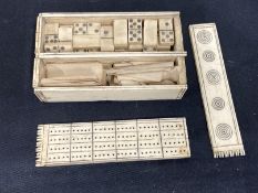 Militaria: Napoleonic P.O.W bone carving games set, cribbage, dominoes, etc. 5ins. x 1¾ins. x 1ins.