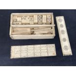 Militaria: Napoleonic P.O.W bone carving games set, cribbage, dominoes, etc. 5ins. x 1¾ins. x 1ins.