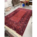 Carpets & Rugs: 20th cent. Belgian carpet in Caucasian style. Red ground with black, orange,