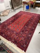 Carpets & Rugs: 20th cent. Belgian carpet in Caucasian style. Red ground with black, orange,