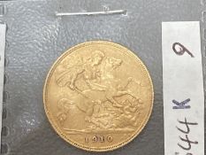 Gold Coins: Half Sovereign Edward VII 1910.