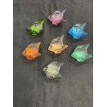 Lalique: Seven coloured glass Lalique fish Cap-Ferrat blue, light green, emerald, light purple,