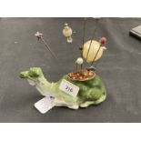 Early 20th cent. Ceramics: Novelty green hat pin holder in the form of a camel, miscellaneous hat