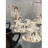 Art Deco Ceramics: Royal Doulton 'Eden' (Tall Trees) cream gilt and coloured coffee set, pattern
