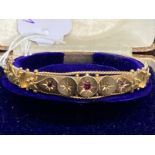 Hallmarked Gold Jewellery: 9ct clasp bracelet set with small rubies and diamonds, Birmingham 1906 W.