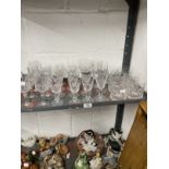 Glass: 20th cent. Crystal set of six engraved tumblers, eleven sherry glasses, set of six sherry