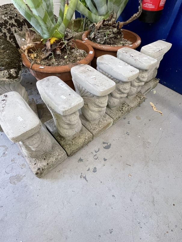 Garden Furniture: Set of four concrete garden seats each with crescent shaped top supported by two - Image 2 of 3