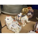 Royal Crown Derby paperweights, seal, Imari elephant infant, cockerel, with stoppers, unboxed.