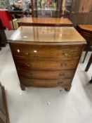 Early 20th cent. Mahogany bow fronted chest of four drawers on bracket supports. 30ins. x 25ins. x