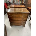 Early 20th cent. Mahogany bow fronted chest of four drawers on bracket supports. 30ins. x 25ins. x