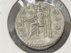 Numismatics: Roman Imperial Marcus Aurelius Denarius silver, reverse Justice holding Patera.