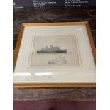 Walter Thomas (1894-1971): Original preliminary sketches, one watercolour of a two funnel liner