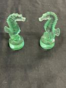 Lalique: Green glass seahorses engraved Lalique R. France to base. 3?ins. (2)