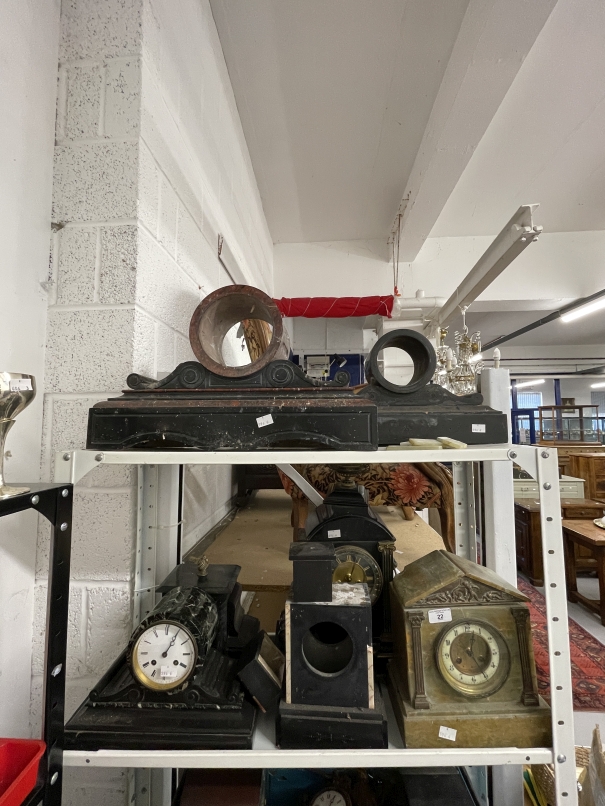 Clocks: Collection of Victorian and later marble/slate clocks and cases for restoration. (7)