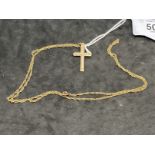 Hallmarked Jewellery: 9ct gold rope link chain with a cross attached. Length 24ins. Total weight 2.