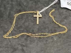 Hallmarked Jewellery: 9ct gold rope link chain with a cross attached. Length 24ins. Total weight 2.