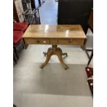 Early 19th cent. Light mahogany sofa table, two drawers and two short drop leaves, on turned support