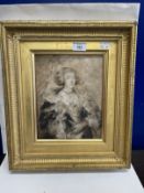 Continental School: 19th cent. Oil on panel, woman in evening dress, in gilt wood frame. 10¾ins. x