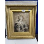 Continental School: 19th cent. Oil on panel, woman in evening dress, in gilt wood frame. 10¾ins. x