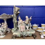 Large 20th cent. Continental porcelain group of a man serenading a lady, minor damage. 15ins.