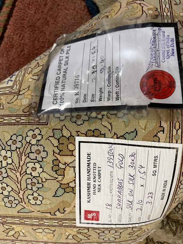 Carpets: Kashmir hand knotted silk carpet, Shahabbas design. 60ins. x 82ins. - Image 3 of 3