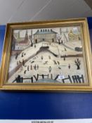 L.S. Lowry, in the manner of, oil on board Back Street Cricket Match, framed and glazed. 19½ins. x