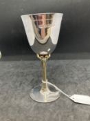 Hallmarked Silver: Queen's Silver Jubilee goblet, open bowl with gilt planished stem, engraved base,