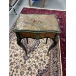 19th cent. French Boulle work table with ebonised edges embellished with Boulle inlaid red detailing