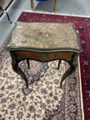 19th cent. French Boulle work table with ebonised edges embellished with Boulle inlaid red detailing
