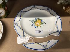 Welsh Ceramics: Dilwyn Swansea Prattware plate painted with floral decoration. A/F. 9ins.