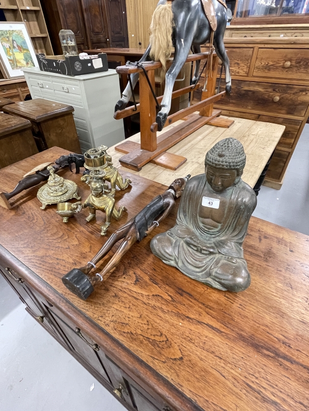 19th cent. Brass inkstand plus a collection of tourist type souvenirs from Africa and the Far East.