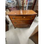 20th cent. Mahogany bow fronted chest of three drawers on bracket supports. 35ins. x 18ins. x