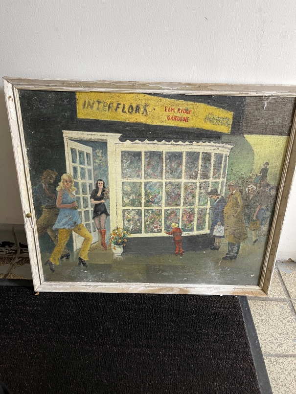 Miles Meehan F.R.S.A: 20th cent. British oil on board 'Say it with Flowers'. 20ins. x 23½ins. Plus