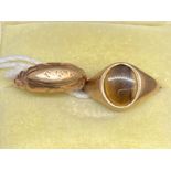 Hallmarked Jewellery: Two 9ct gold signet rings, one set with a tiger's eye stone, ring size M,
